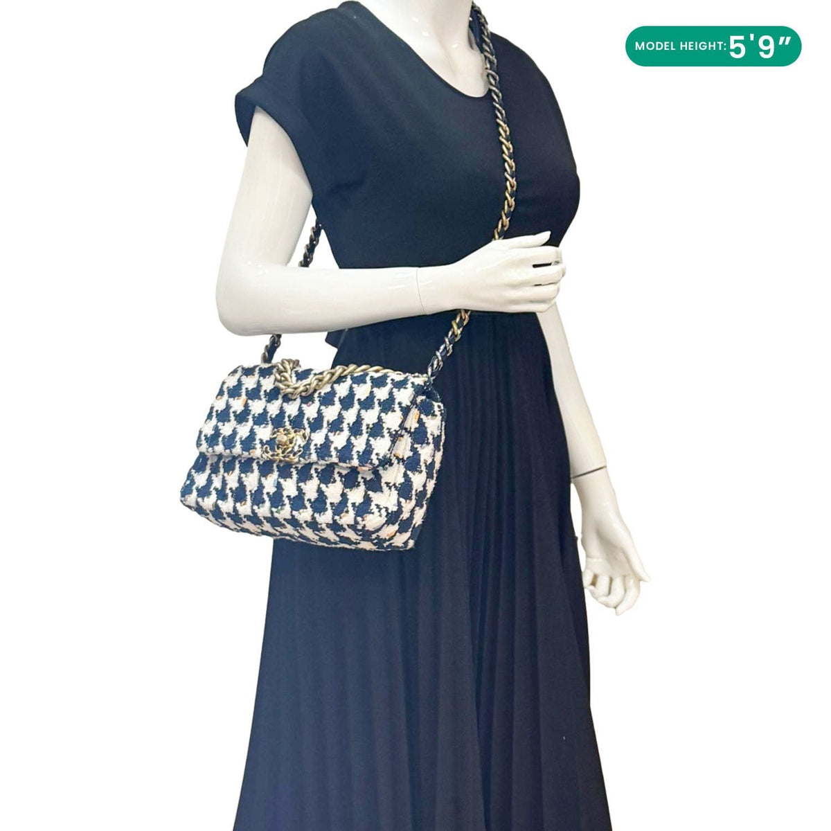 Chanel Bags Chanel 19 Flap Medium Quilted Tweed Hobo Bag Navy Blue Luxury Designer Leather Handbag