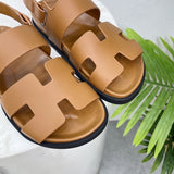 Hermès Camel Ankle Strap Heels - Angled View