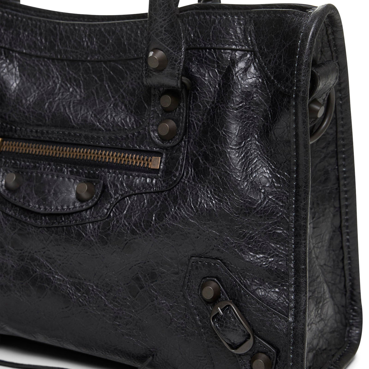 Close-up of Balenciaga shoulder bags hardware and fine stitching