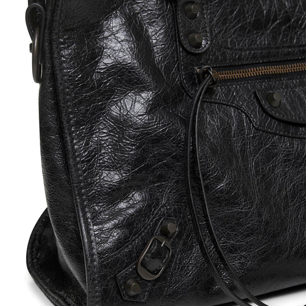 Close-up of Balenciaga shoulder bags hardware and fine stitching