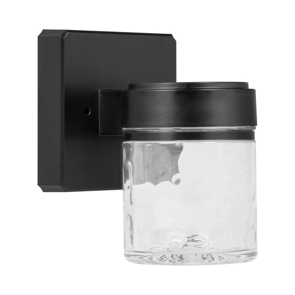 (2 Pack) 6" Outdoor Black Integrated LED Wall Light, Glass Shade