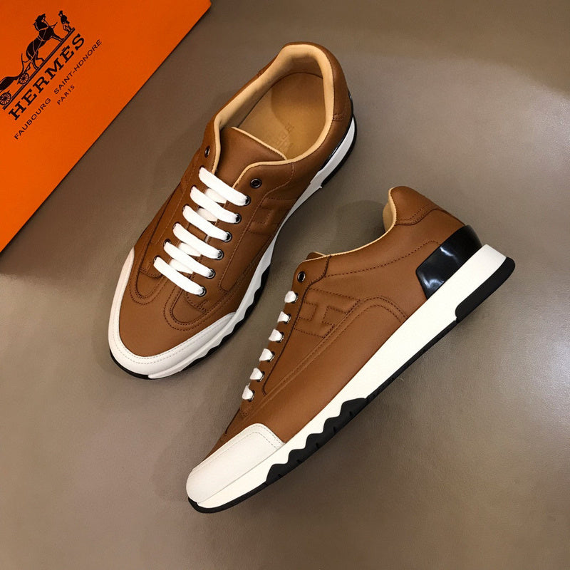 Hermès Chocolate Brown Chunky Platform Sneakers - Close-Up Texture View