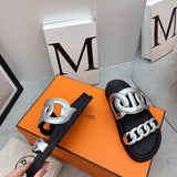 Hermès Grey Classic Ballet Flats - Front View