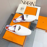 Hermès White Slide Sandals - Heel Detail View