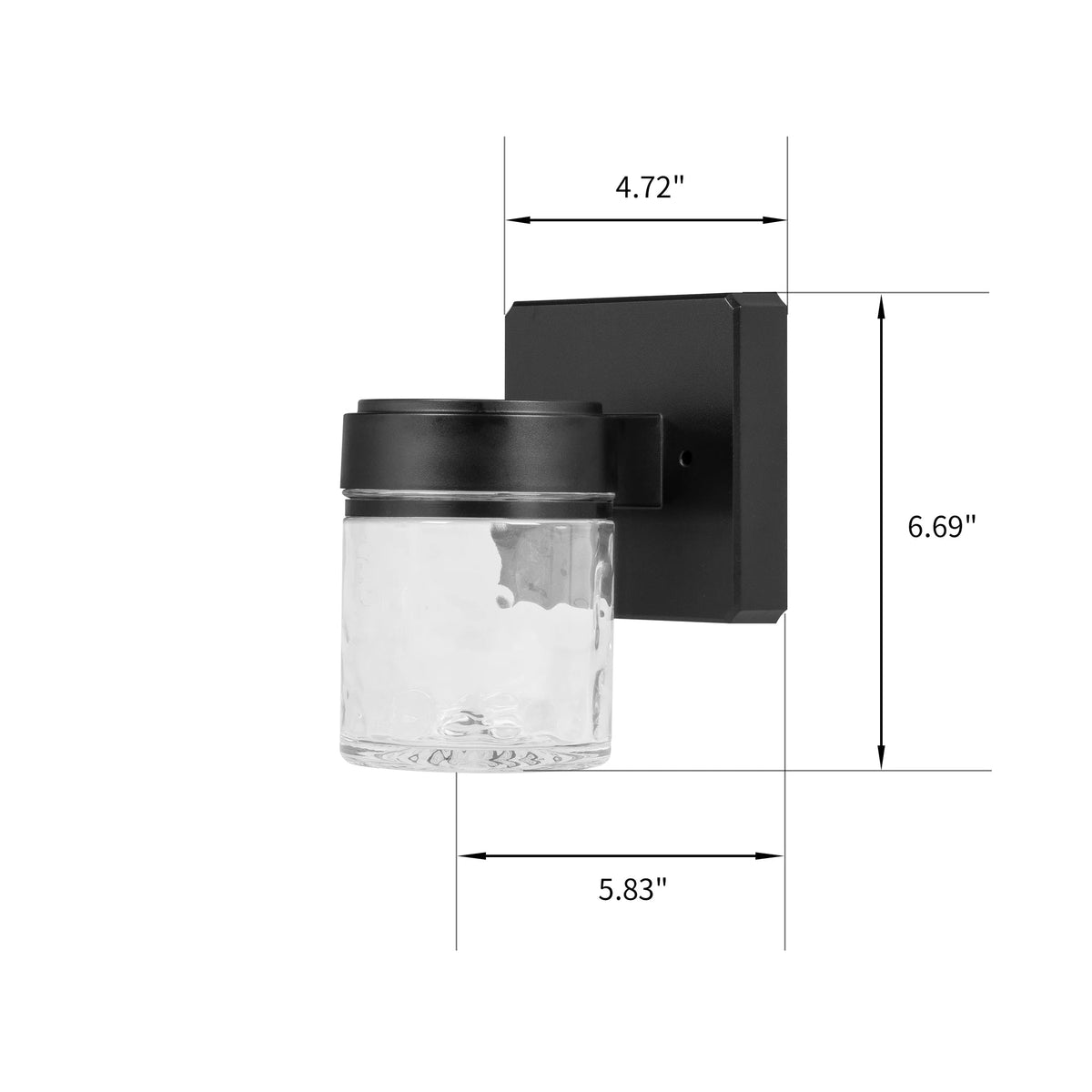 (2 Pack) 6" Outdoor Black Integrated LED Wall Light, Glass Shade