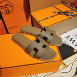 Hermès Tan Block Heel Sandals - Angled View