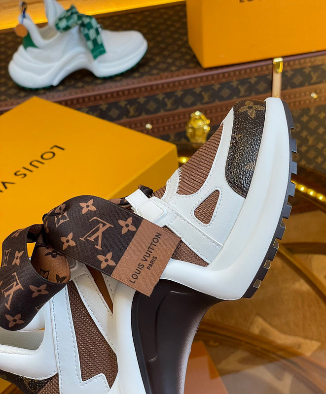 Louis Vuitton Chocolate Brown Chunky Platform Sneakers - Lifestyle Styling Shot