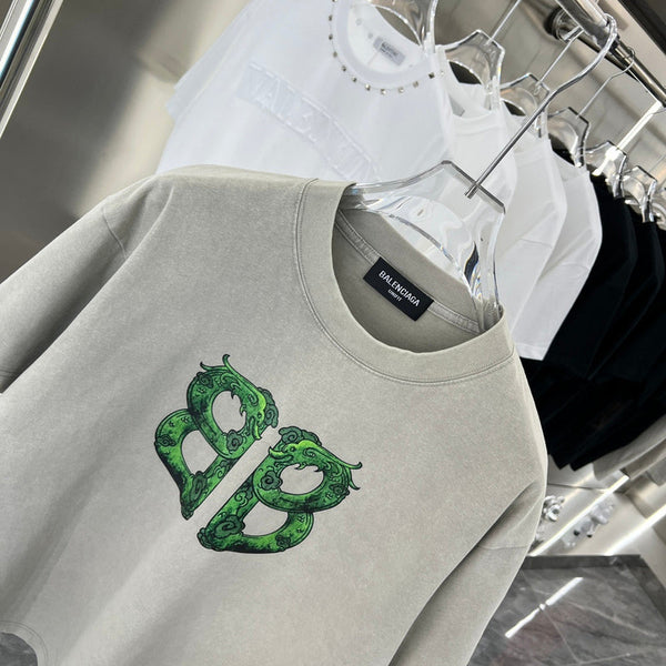 Close-up of Balenciaga t-shirt craftsmanship