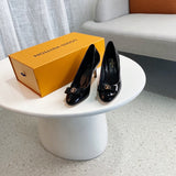 Louis Vuitton Red Block Heel Pumps - Angled View