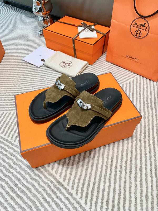 Hermès Nude Ankle Strap Sandals - Angled View