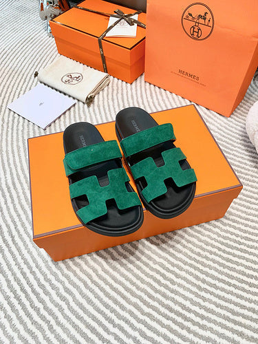 Hermès Grey Flat Thong Sandals - Full Silhouette View