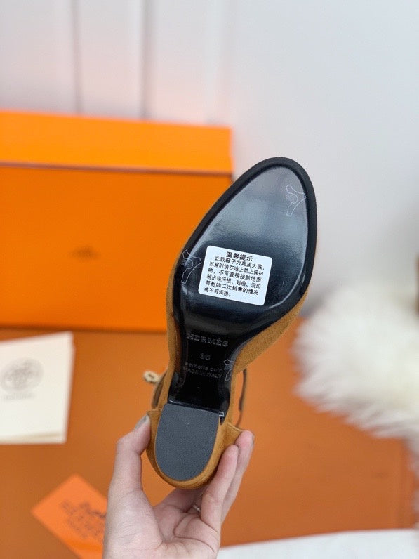 Hermès Camel Ankle Boots - Back View