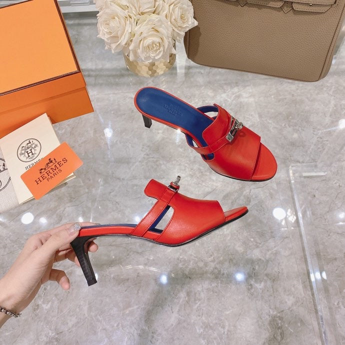 Hermès Nude Ankle Strap Heels - Angled View