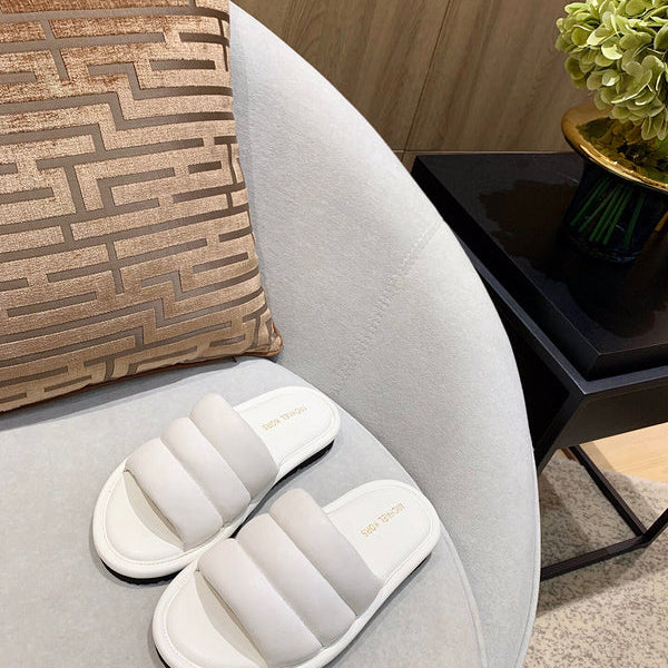 Balenciaga Grey Flat Thong Sandals - Angled View