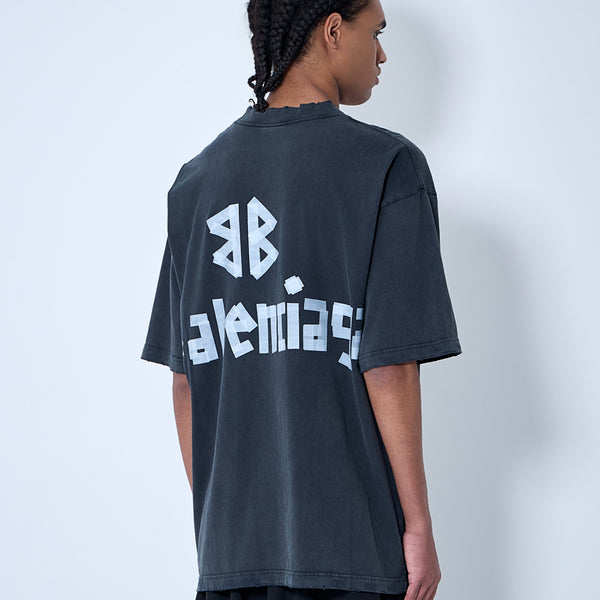 Close-up of Balenciaga tee shirts hardware and fine stitching