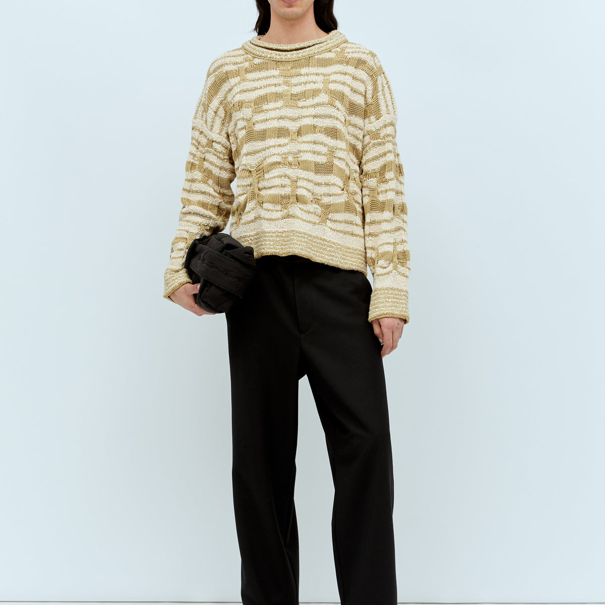 Bottega Veneta Sweaters? Bottega Veneta Men Distorted Stripe Knit Sweater Premium Casual Designer Knitwear