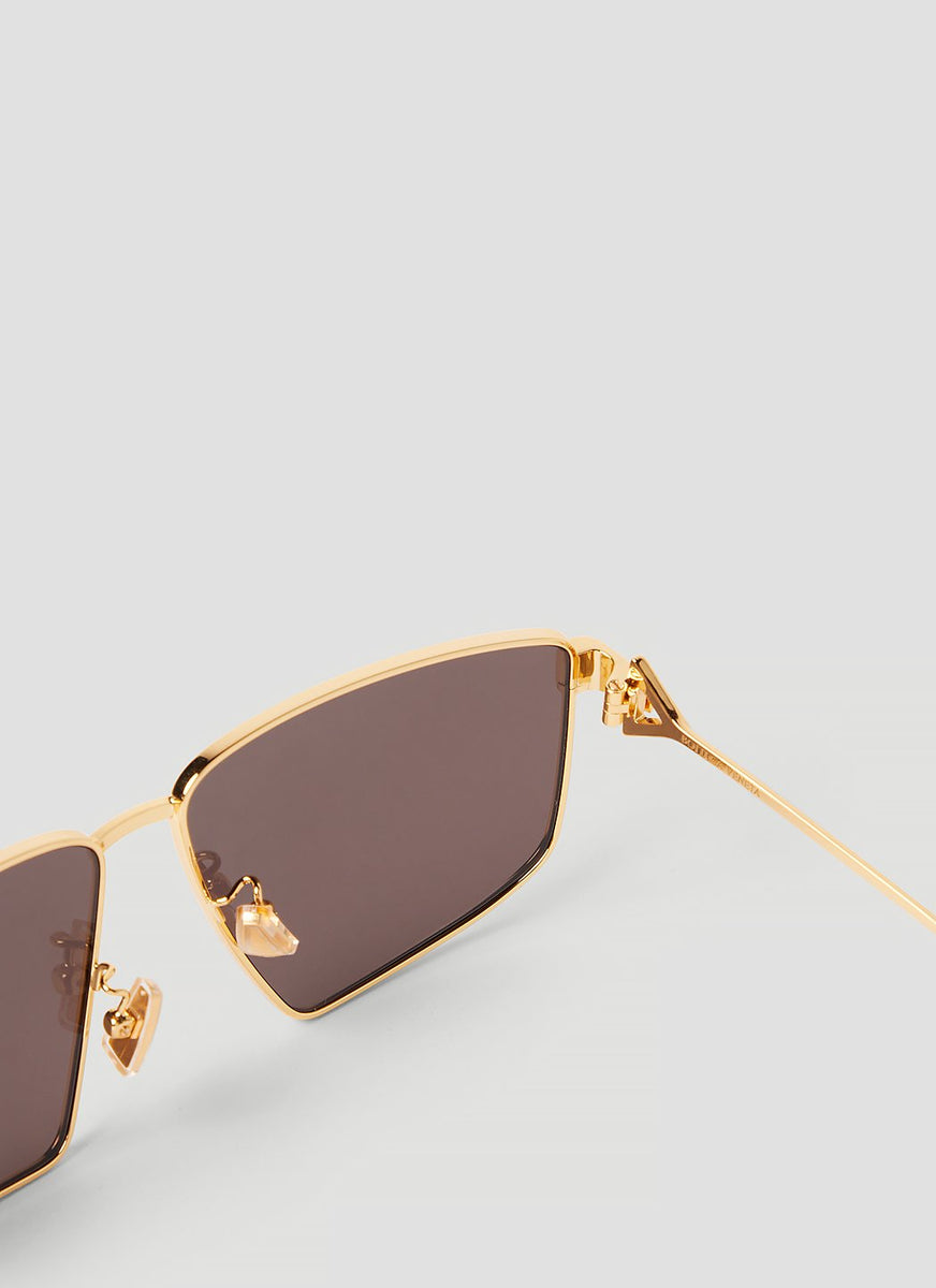 Close-up of Bottega Veneta sunglasses hardware and fine stitching