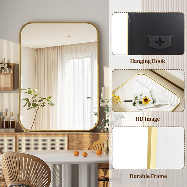 38"X26" Rectangular Bathroom Mirror Round-Edged Wall Mounted Mirror