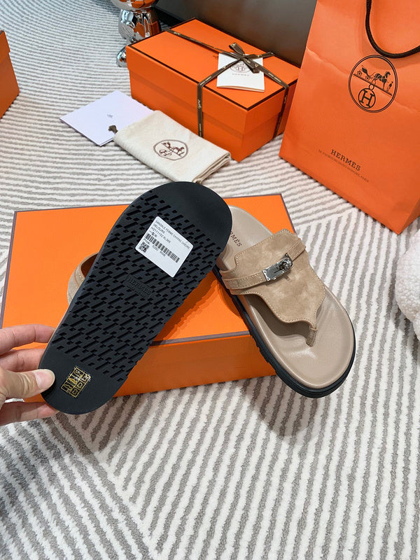 Hermès Nude Flat Thong Sandals - Lifestyle Styling Shot