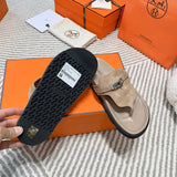 Hermès Nude Flat Thong Sandals - Lifestyle Styling Shot
