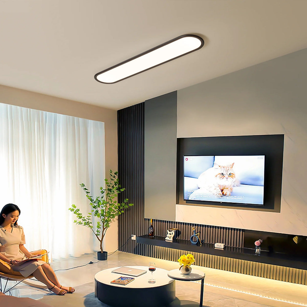 Modern Linear Ceiling Lights,48W Dimmable LED Ceiling Lamp