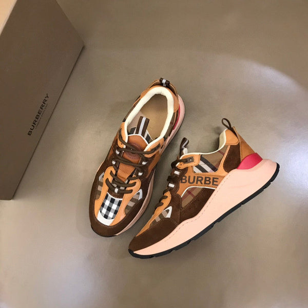 Burberry Beige High-Top Sneakers - Angled View
