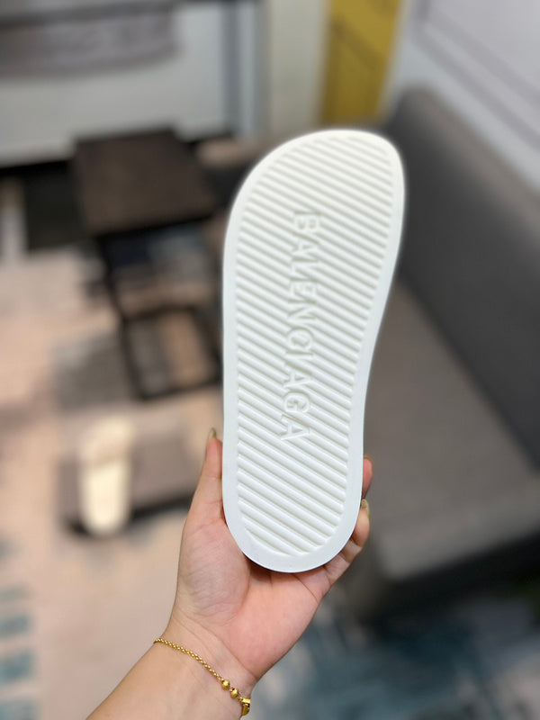Balenciaga Nude Slide Sandals - Angled View