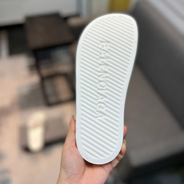 Balenciaga Nude Slide Sandals - Angled View
