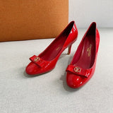 Louis Vuitton Beige Block Heel Pumps - Full Silhouette View