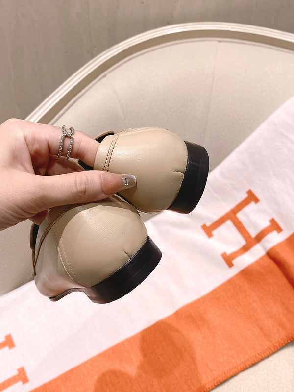 Hermès Grey Bow-Detail Flats - Front View