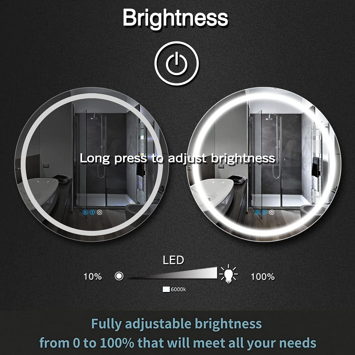 32 Inch Bathroom round LED Mirror with Lights