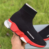 Balenciaga Red Chelsea Boots - Lifestyle Styling Shot