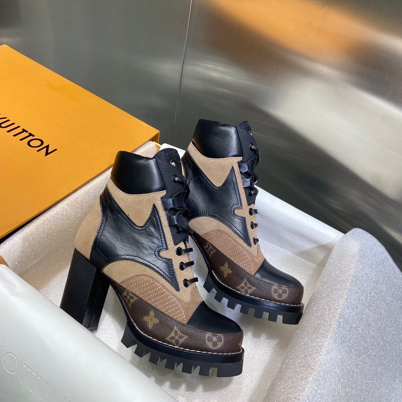 Louis Vuitton Tan Combat Boots - Heel Detail View