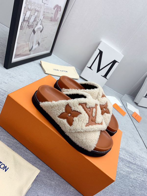 Louis Vuitton Grey Platform Heels - Angled View