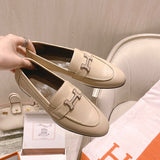 Hermès Grey Bow-Detail Flats - Full Silhouette View