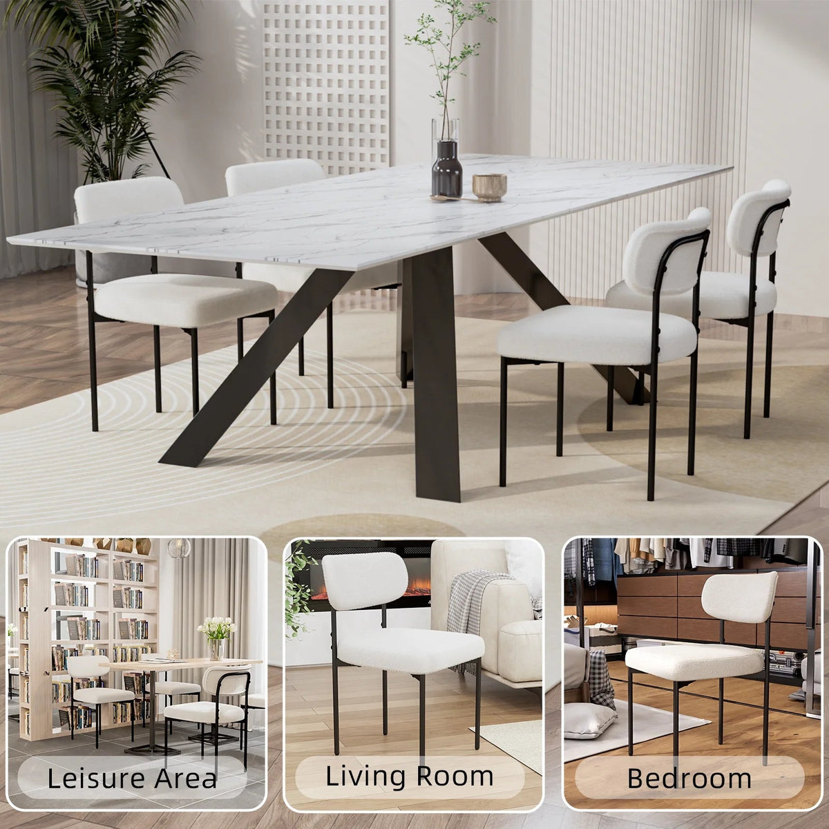 Boucle Dining Chairs Set of 4 Modern Upholstered Kitchen Dining Room Chairs