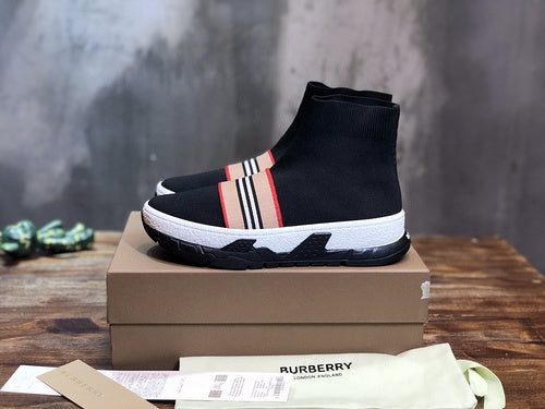 Burberry Burgundy High-Top Sneakers - Full Silhouette View