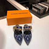 Louis Vuitton Tan Ankle Strap Heels - Heel Detail View