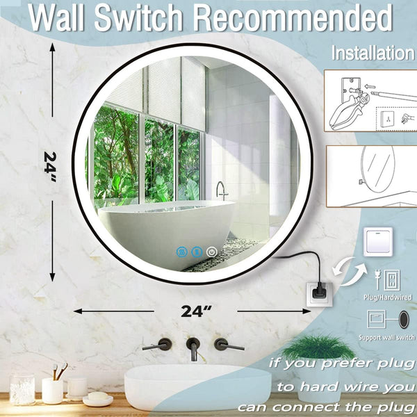 Black Frame round LED Bathroom Mirror with Lights