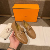 Hermès Grey Block Heel Pumps - Front View