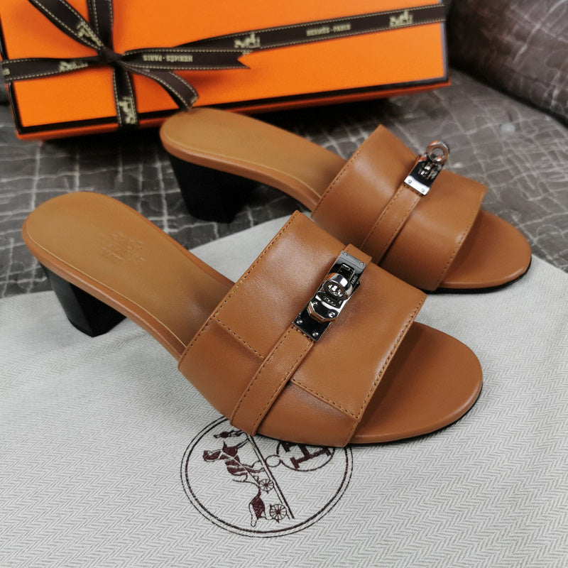 Hermès Camel Crisscross Strap Sandals - Sole Detail View