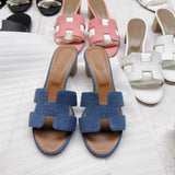 Hermès Beige Platform Sandals - Angled View