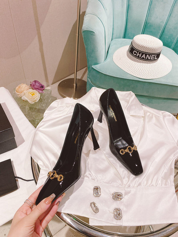 Close-up of Saint Laurent shoes craftsmanship