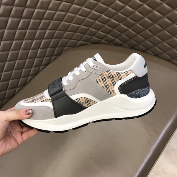 Burberry Grey Ankle Strap Heels - Angled View