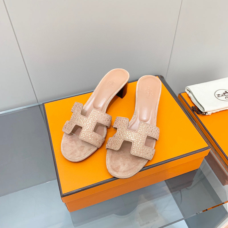 Hermès Camel Slide Sandals - Angled View