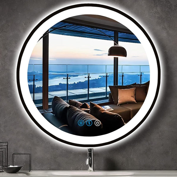 Black Frame round LED Bathroom Mirror with Lights