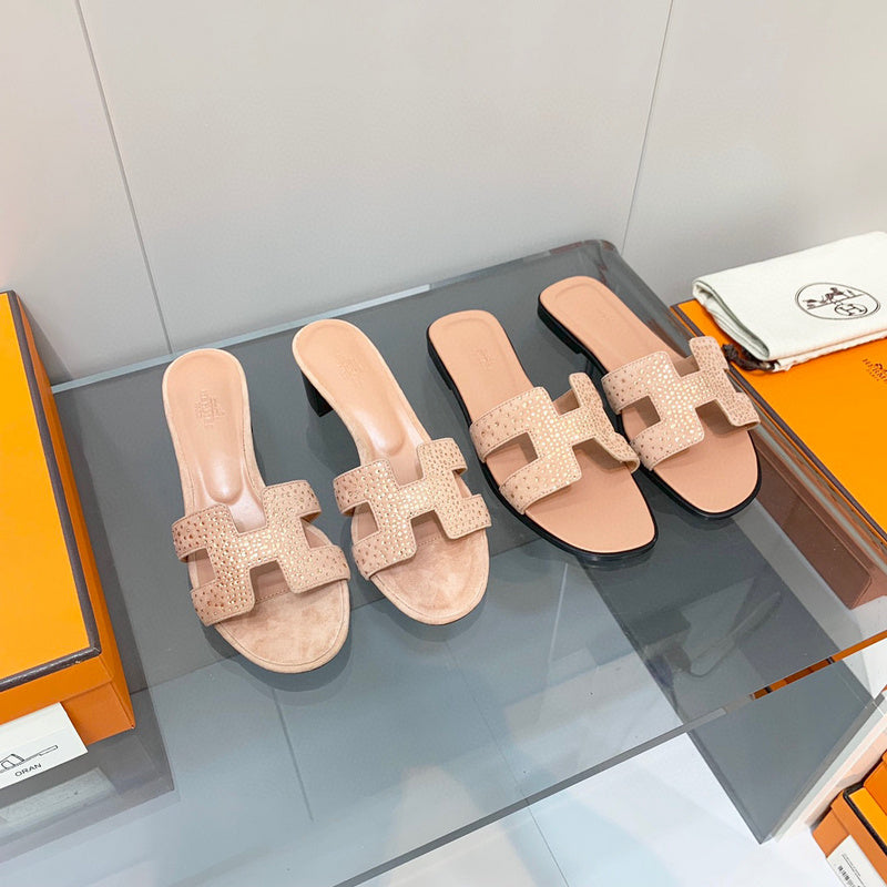 Hermès Camel Slide Sandals - Side Profile View