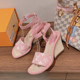 Louis Vuitton Burgundy Platform Heels - Angled View
