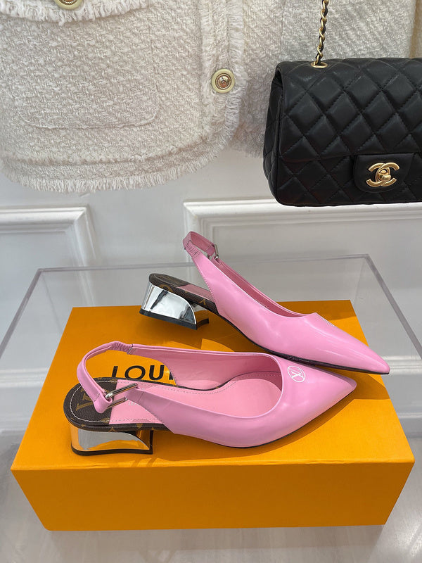 Louis Vuitton Black Block Heel Pumps - Angled View