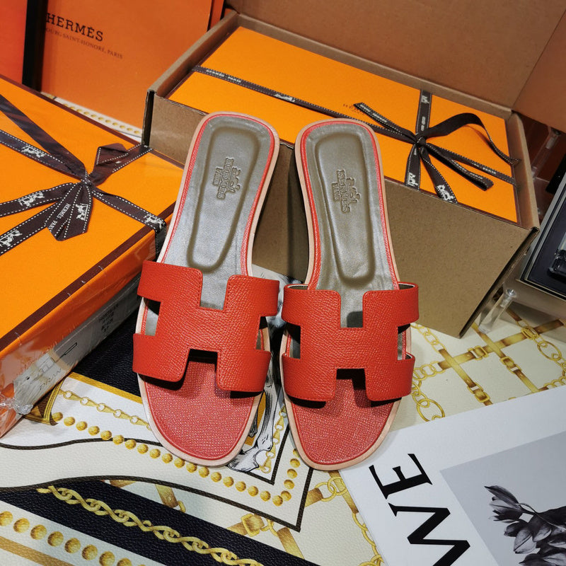 Hermès Red Slide Sandals - Sole Detail View